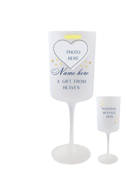 “A gift from heaven’’ Custom Wine Glass